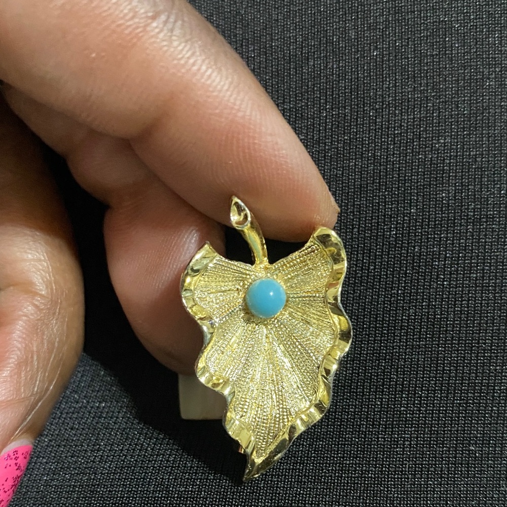 Gold Leaf Pendant with Turquoise Accent